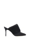 Manolo Blahnik Suede Pelos Mules With Eco-fur Detail 10cm In Black