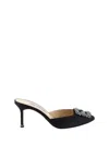 Manolo Blahnik Hangisimu 70 Satin Mules With Fmc Crystal Buckle In Black