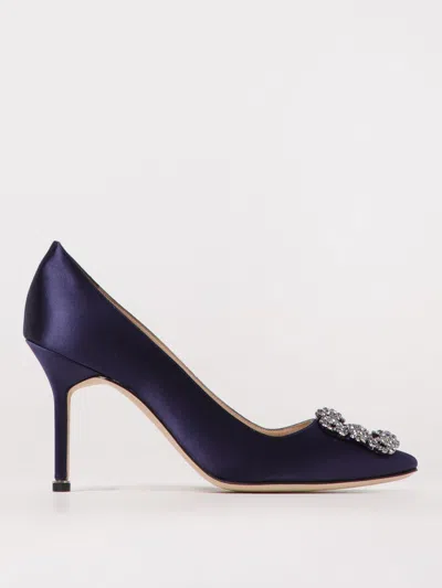 Manolo Blahnik Navy Hangisi 70 Crystal Buckle Silk Satin Pumps In Blue