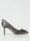 Manolo Blahnik Hangisi Pumps In Satin With Jewel Buckle In Grau