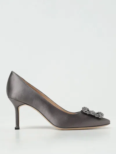 Manolo Blahnik Hangisi Pumps In Satin With Jewel Buckle In Grau