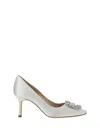 Manolo Blahnik Hangisi 70 Clc Crystal Buckle Satin Pumps In White
