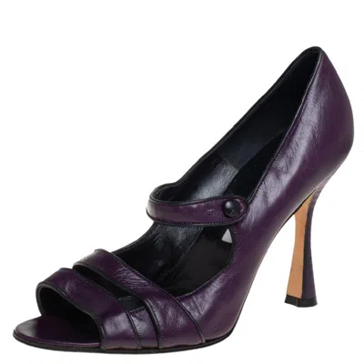 Manolo Blahnik Purple Leather Mary Jane Pumps In Black