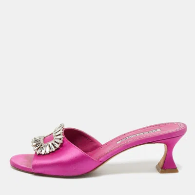 Manolo Blahnik Purple Satin Laalita Slide Sandals