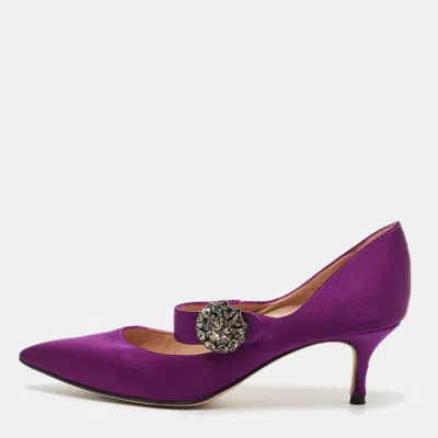 Manolo Blahnik Purple Satin Mary Jane Pumps