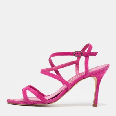 Pre-owned Manolo Blahnik Purple Suede Bayan Ankle Wrap Sandals Size 37 In Pink