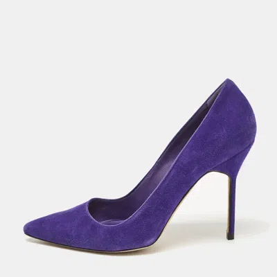 Pre-owned Manolo Blahnik Purple Suede Bb Pointed Toe Pumps Size 38.5