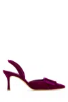 Manolo Blahnik Maysli Suede Buckle Halter Pumps In Bpur