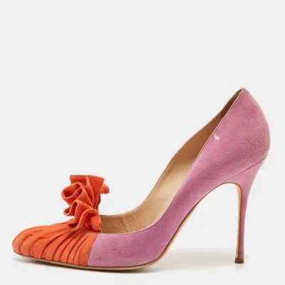 Manolo Blahnik Purple/orange Suede Ruffle Pumps