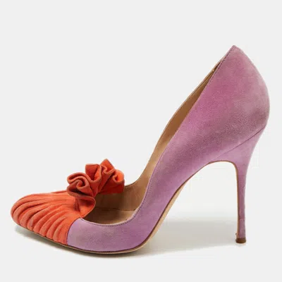 Pre-owned Manolo Blahnik Purple/orange Suede Ruffle Pumps Size 39