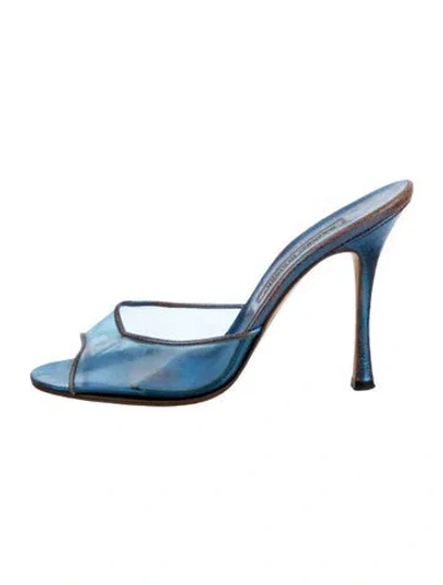 Pre-owned Manolo Blahnik Pvc Slides In Blue