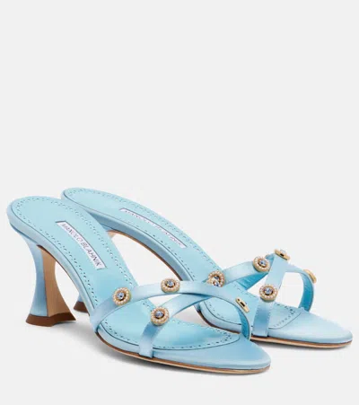 Manolo Blahnik Pyrenea Embellished Satin Mules