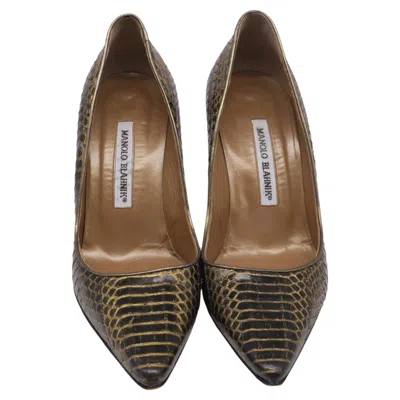 Pre-owned Manolo Blahnik Python Pumps In Animal Print Leather In Brown