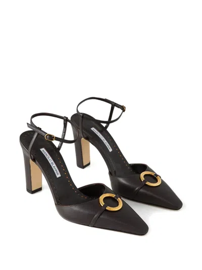 Manolo Blahnik Querelle Pointed-toe Ankle-strap Pumps In Brown