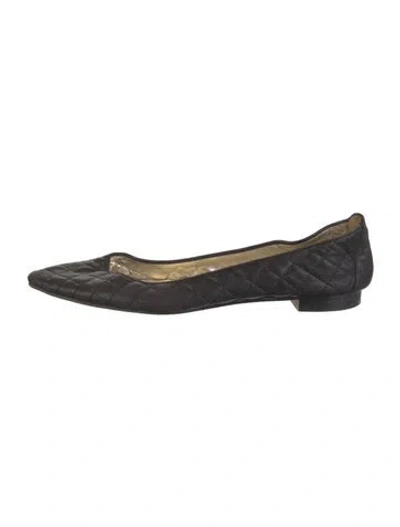Pre-owned Manolo Blahnik Quilted Pattern Leather Ballet Flats In Black