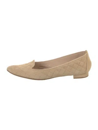 Pre-owned Manolo Blahnik Quilted Pattern Suede Loafers In Neutral