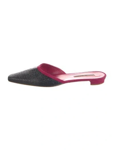 Pre-owned Manolo Blahnik Raffia Colorblock Pattern Mules In Pink
