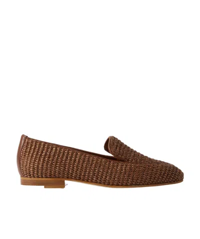 Manolo Blahnik Pitakara Leather-trimmed Raffia Loafers In Brown