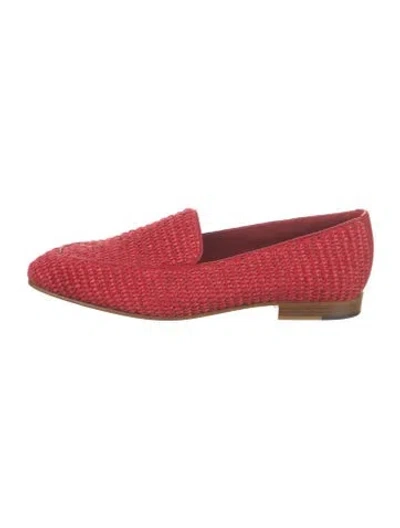 Pre-owned Manolo Blahnik Raffia Loafers In Red