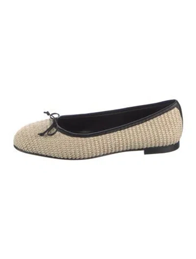 Pre-owned Manolo Blahnik Raffia Patterned Ballet Flats In Neutral