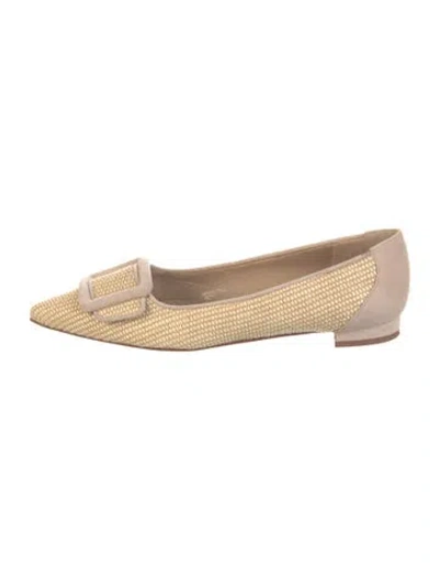Pre-owned Manolo Blahnik Raffia Patterned Flats In Neutrals