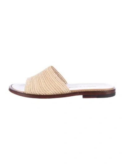 Pre-owned Manolo Blahnik Raffia Slides In Gold