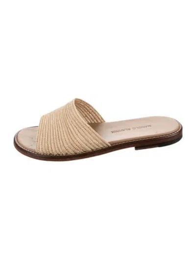 Pre-owned Manolo Blahnik Raffia Slides In Neutrals