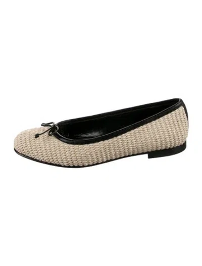 Pre-owned Manolo Blahnik Raffia Tweed Pattern Ballet Flats In Neutral