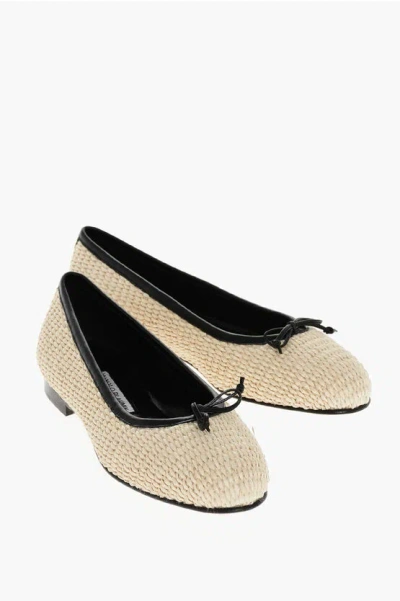 MANOLO BLAHNIK RAFFIA VERALLI BALLET FLATS WITH CUIR SOLE