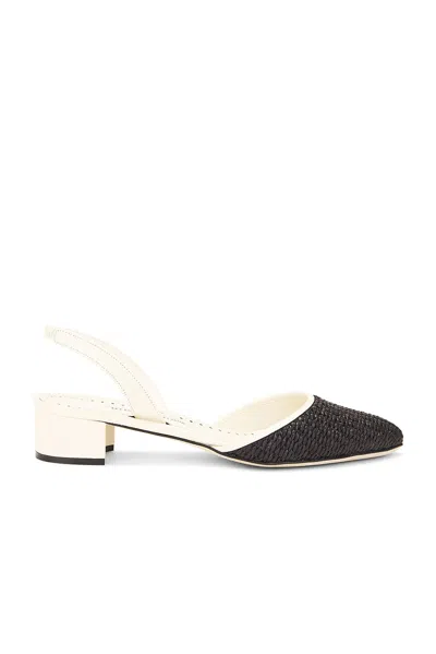 Manolo Blahnik Raffro 30 Raffia Pump In Black & Light Cream