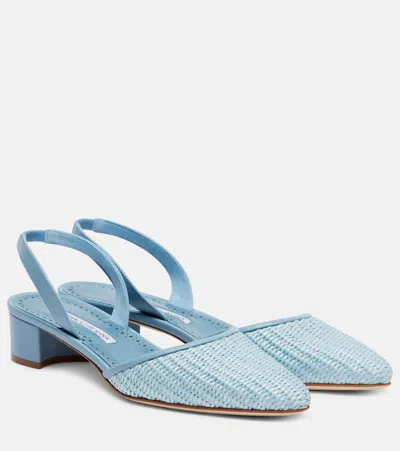 Manolo Blahnik Raffro Raffia Slingback Pumps In Blue