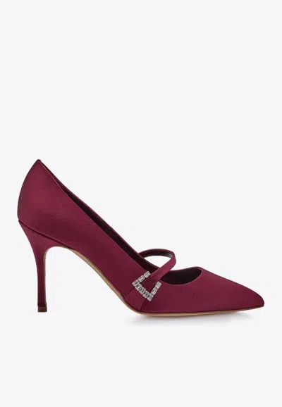 Manolo Blahnik Ramima 90 Mary-jane Satin Pumps In Purple