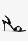 Manolo Blahnik Ramisli 90 Crystal Buckle Satin Sandals In Black