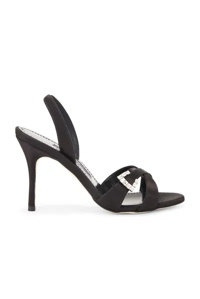 Manolo Blahnik Ramisli Crystal Buckle Slingback Sandal In Black