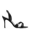 Manolo Blahnik Satin Crisscross Buckle Slingback Sandals In Black