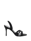 Manolo Blahnik Satin Crisscross Buckle Slingback Sandals In Blck
