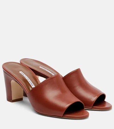 Manolo Blahnik 70mm Rapallabar Leather Mules In Brown