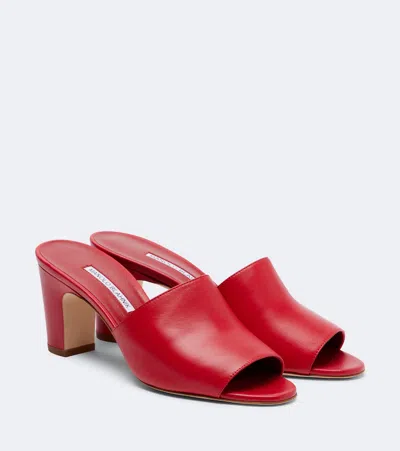 Manolo Blahnik Rapalla Leather Mules In Red
