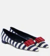 Manolo Blahnik Reador Bow-detail Striped Ballet Flats In Blue