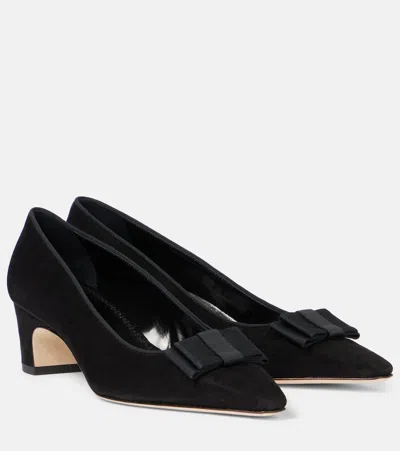Manolo Blahnik Reador 50 Bow-detailed Suede Pumps In Black
