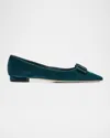 Manolo Blahnik Maysale Velvet Pointed-toe Flats In Green