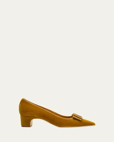 Manolo Blahnik Reador Velvet Bow Pumps In Yellow