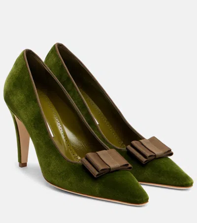 Manolo Blahnik Readorhi Bow-detail Velvet Pumps In Green