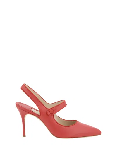 Manolo Blahnik Red Camparisli Pumps In Pattern