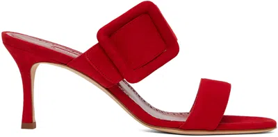 Manolo Blahnik Red Gable Heeled Sandals In 6208 Bred