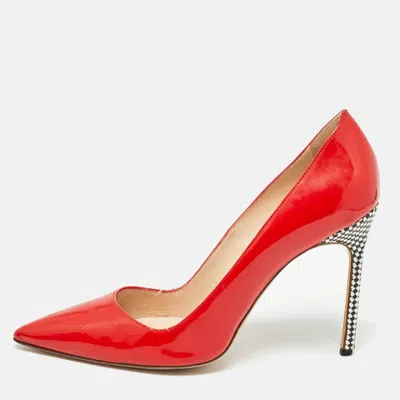 Pre-owned Manolo Blahnik Red Patent Leather Pointed Toe Pumps Size 40