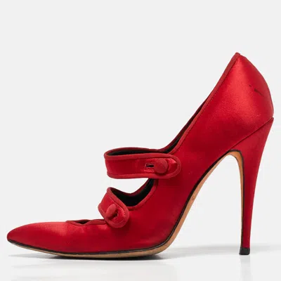 Manolo Blahnik Red Satin D'orsay Pumps