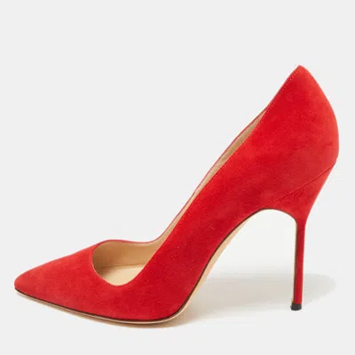 Pre-owned Manolo Blahnik Red Suede Bb Pointed Toe Pumps Size 40.5
