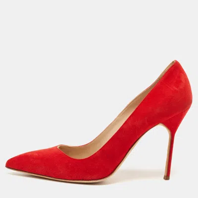 Pre-owned Manolo Blahnik Red Suede Bb Pointed Toe Pumps Size 41