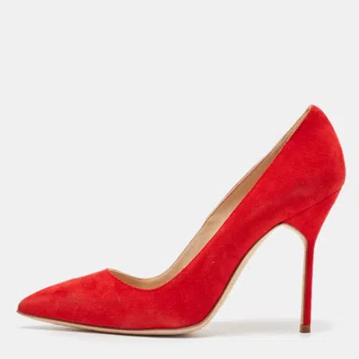 Pre-owned Manolo Blahnik Red Suede Bb Pumps Size 36.5